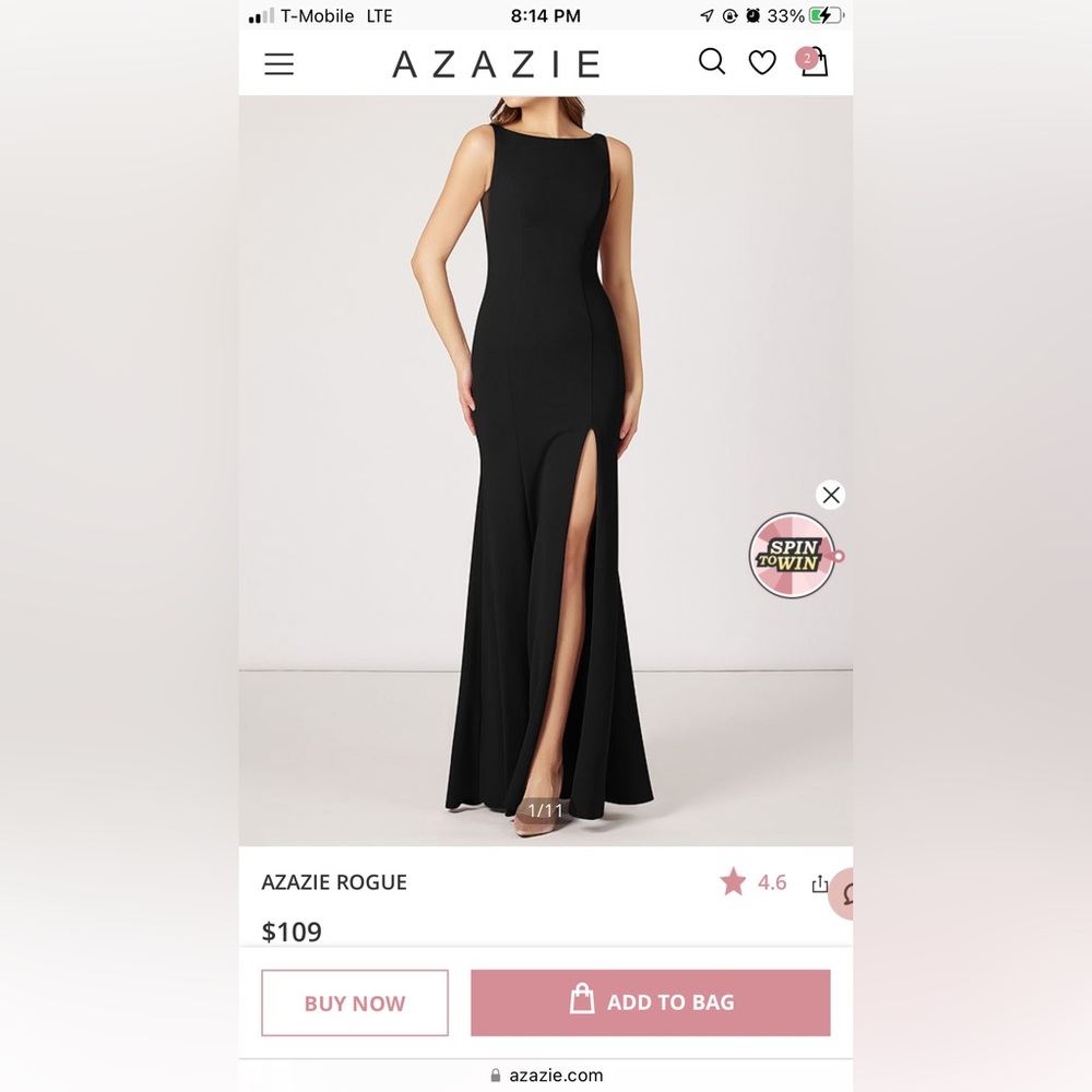 Azazie Rogue Dress in Black Size 4